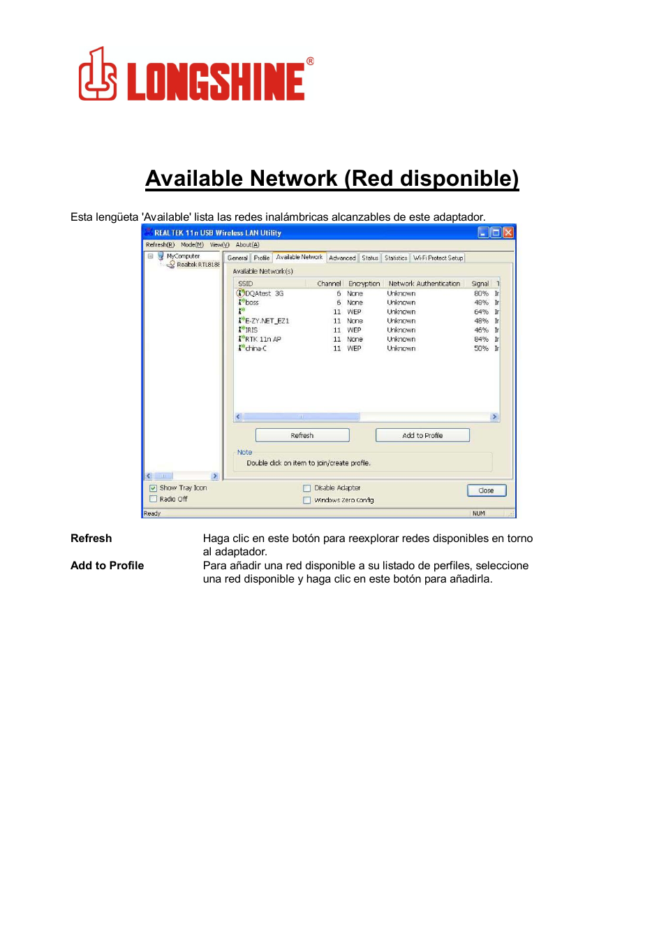 Available network (red disponible), Wlan general | Longshine LCS-8131N3 User Manual | Page 124 / 347