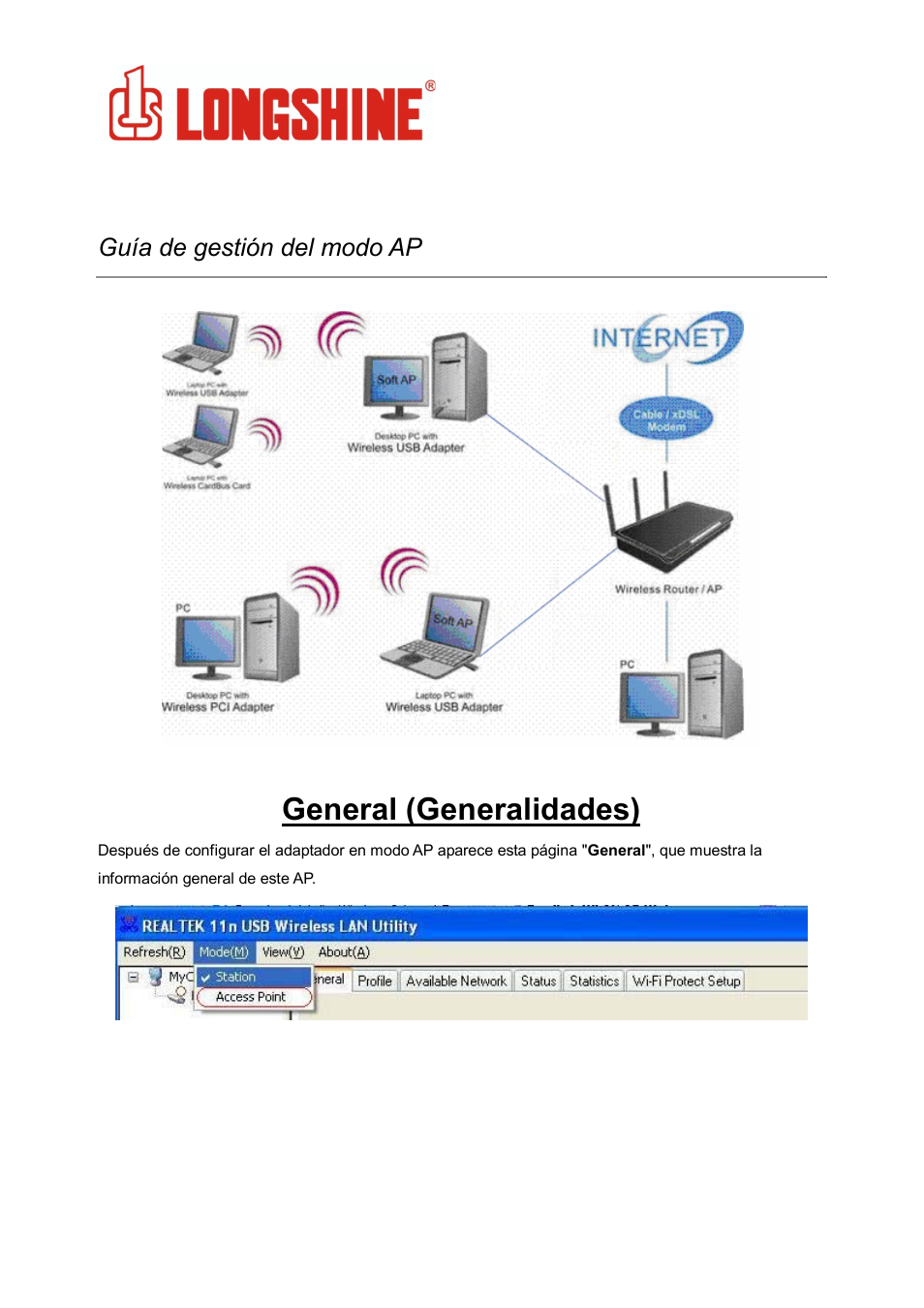 General (generalidades), Wlan general, Guía de gestión del modo ap | Longshine LCS-8131N3 User Manual | Page 134 / 347