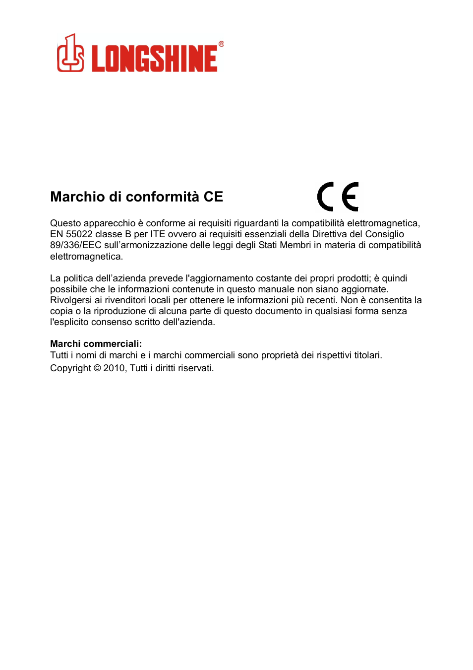 Wlan general, Marchio di conformità ce | Longshine LCS-8131N3 User Manual | Page 140 / 347