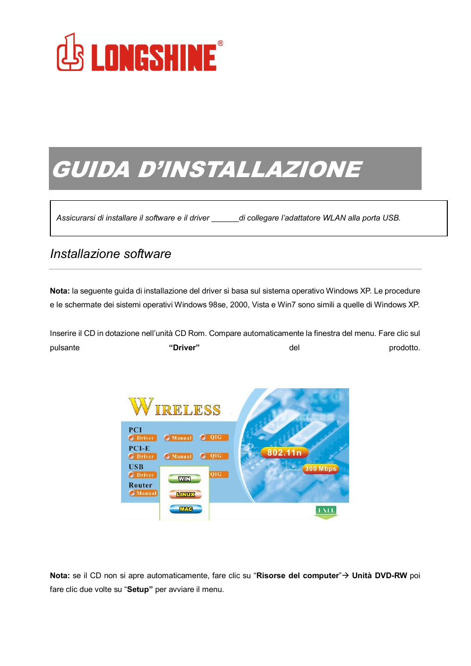 Guida d’installazione, Wlan general, Installazione software | Longshine LCS-8131N3 User Manual | Page 144 / 347