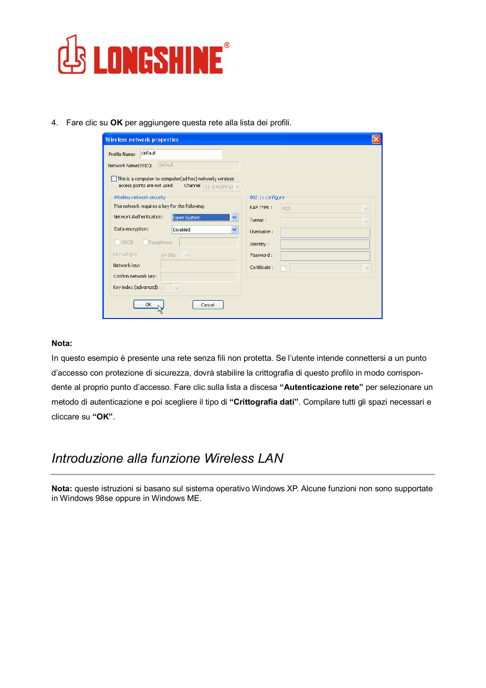 Wlan general, Introduzione alla funzione wireless lan | Longshine LCS-8131N3 User Manual | Page 154 / 347