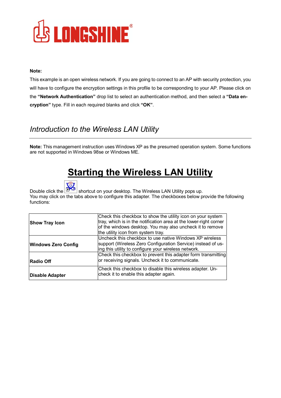Starting the wireless lan utility, Wlan general, Introduction to the wireless lan utility | Longshine LCS-8131N3 User Manual | Page 16 / 347
