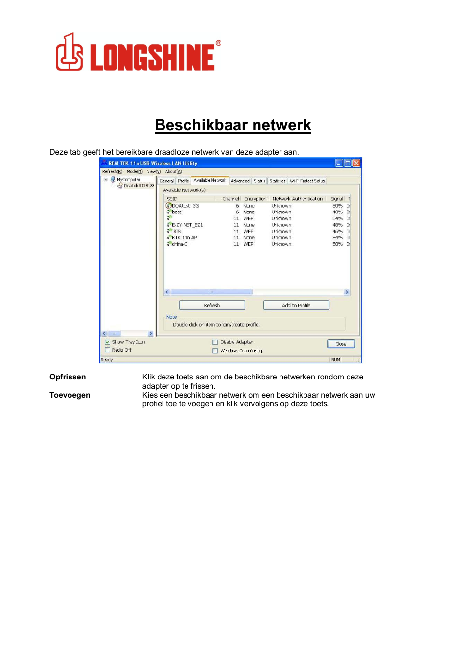 Beschikbaar netwerk, Wlan general | Longshine LCS-8131N3 User Manual | Page 194 / 347
