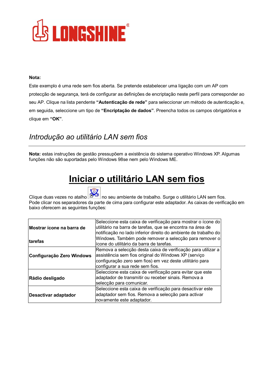 Iniciar o utilitário lan sem fios, Wlan general, Introdução ao utilitário lan sem fios | Longshine LCS-8131N3 User Manual | Page 224 / 347