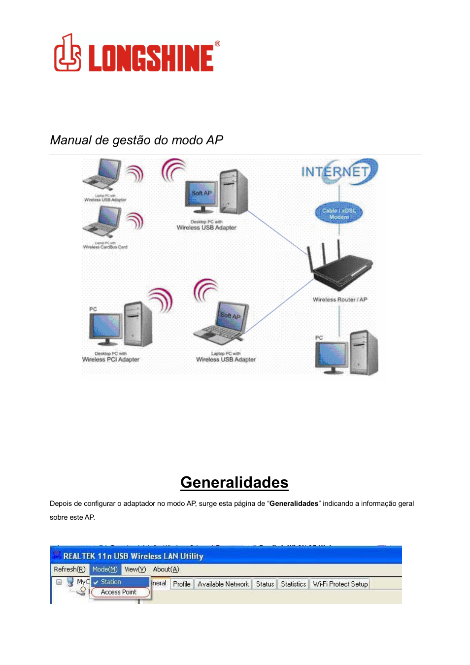 Generalidades, Wlan general, Manual de gestão do modo ap | Longshine LCS-8131N3 User Manual | Page 237 / 347