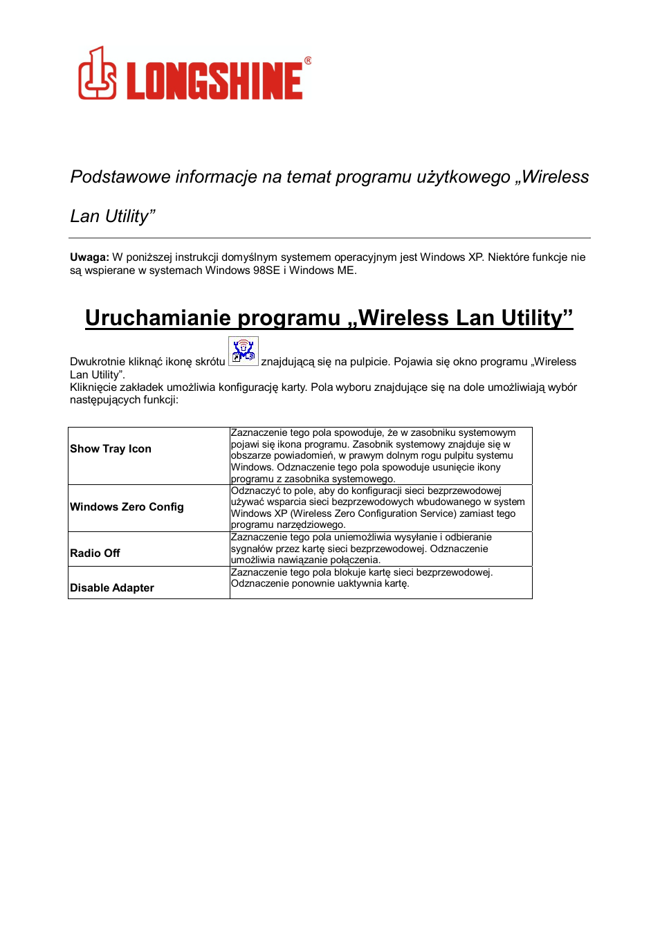 Uruchamianie programu „wireless lan utility, Wlan general | Longshine LCS-8131N3 User Manual | Page 258 / 347
