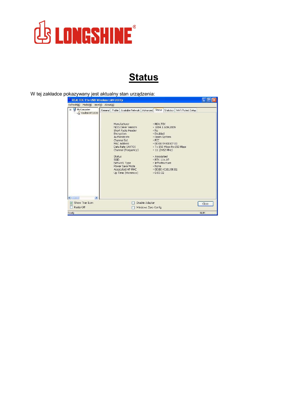 Status, Wlan general | Longshine LCS-8131N3 User Manual | Page 264 / 347