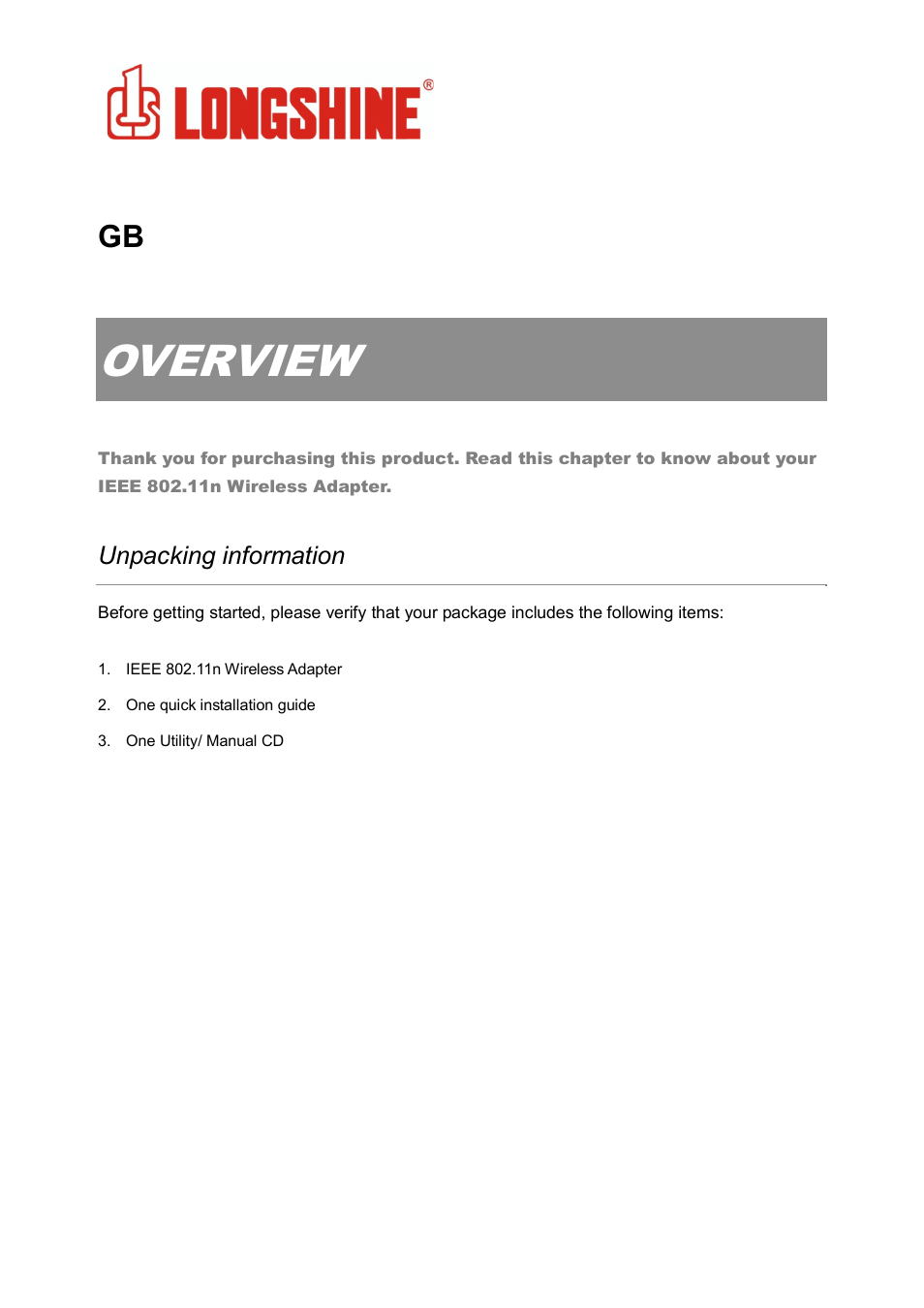 Overview, Wlan general, Unpacking information | Longshine LCS-8131N3 User Manual | Page 3 / 347