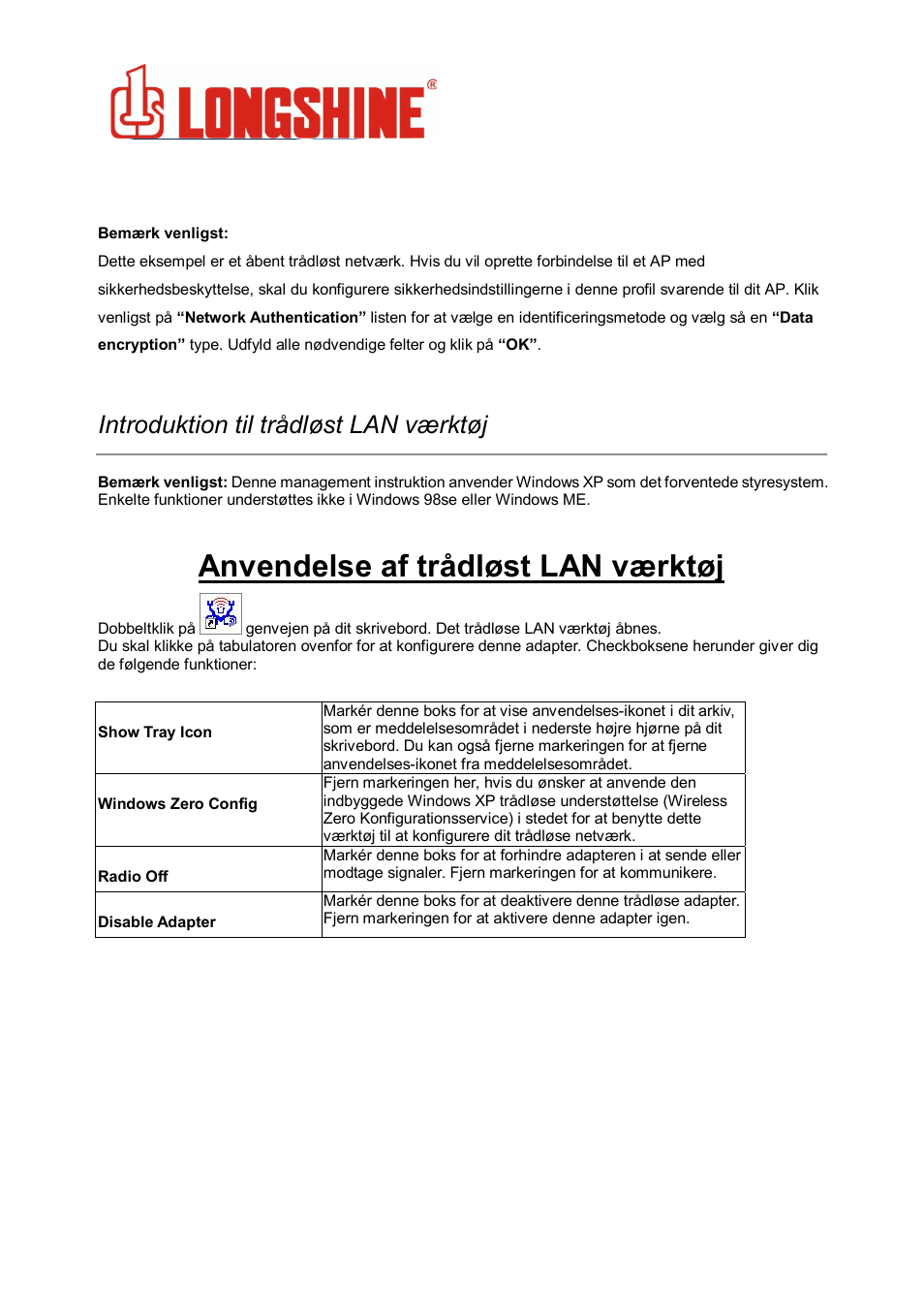 Anvendelse af trådløst lan værktøj, Wlan general, Introduktion til trådløst lan værktøj | Longshine LCS-8131N3 User Manual | Page 326 / 347