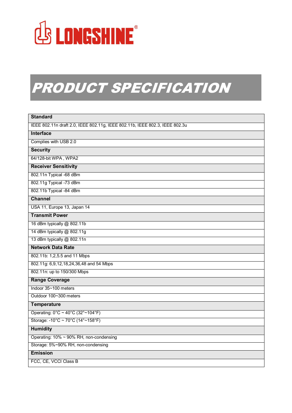 Product specification, Wlan general | Longshine LCS-8131N3 User Manual | Page 35 / 347