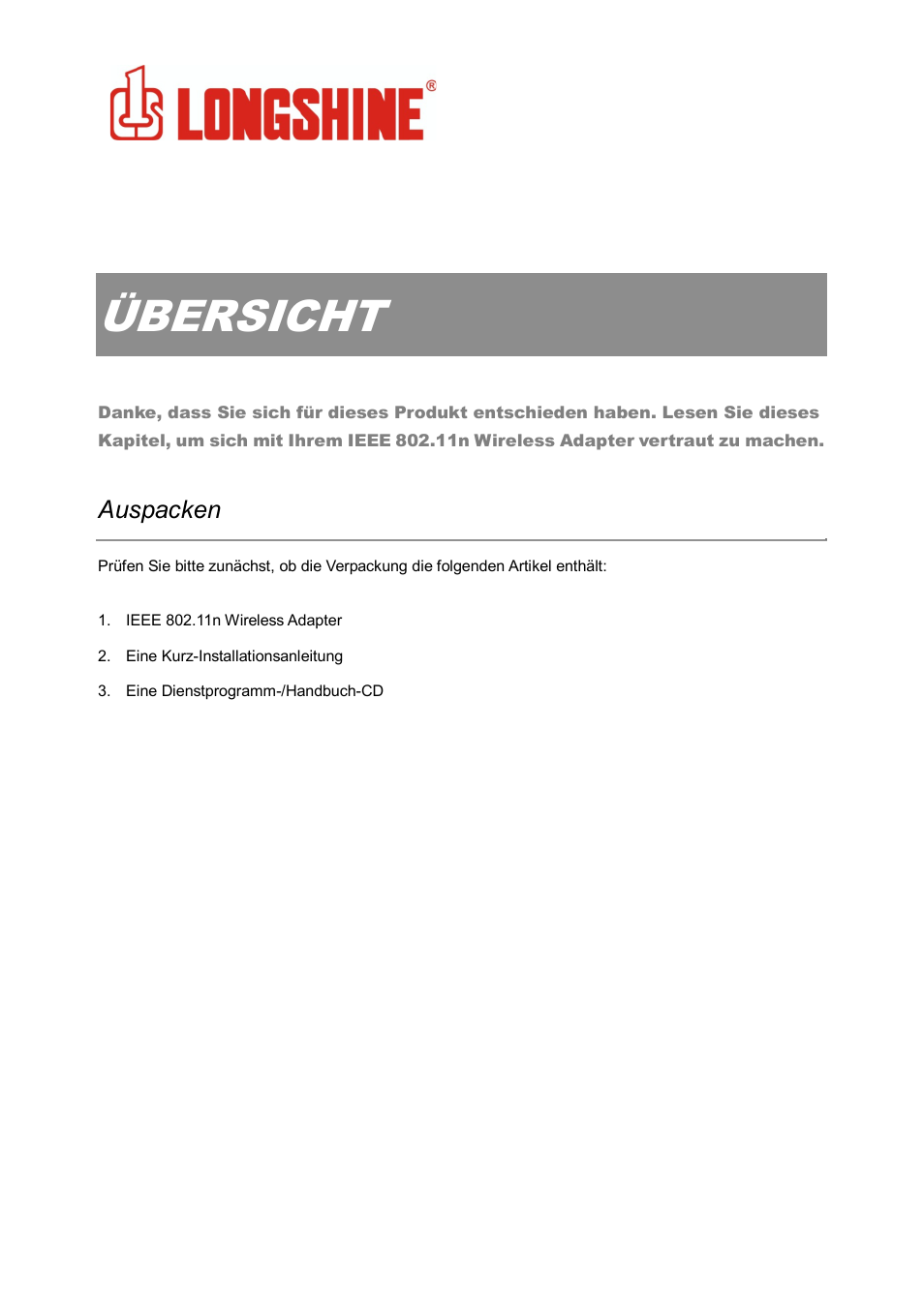 Übersicht, Wlan general, Auspacken | Longshine LCS-8131N3 User Manual | Page 37 / 347