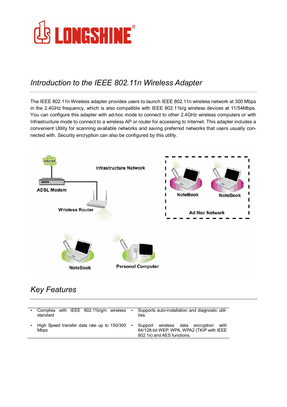 Wlan general, Key features | Longshine LCS-8131N3 User Manual | Page 4 / 347