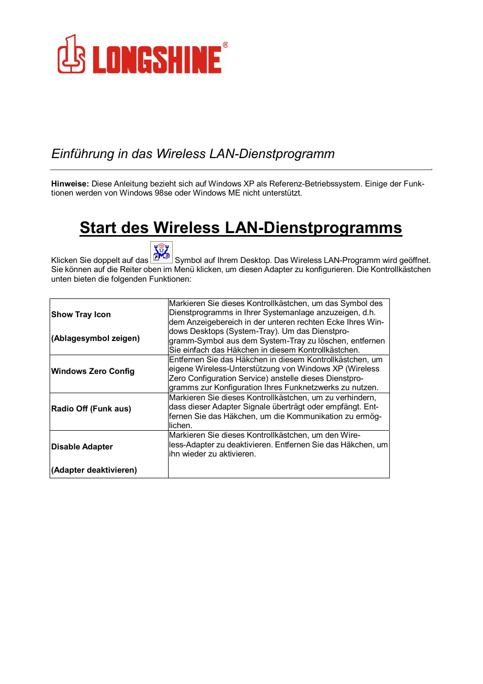 Start des wireless lan-dienstprogramms, Wlan general, Einführung in das wireless lan-dienstprogramm | Longshine LCS-8131N3 User Manual | Page 51 / 347