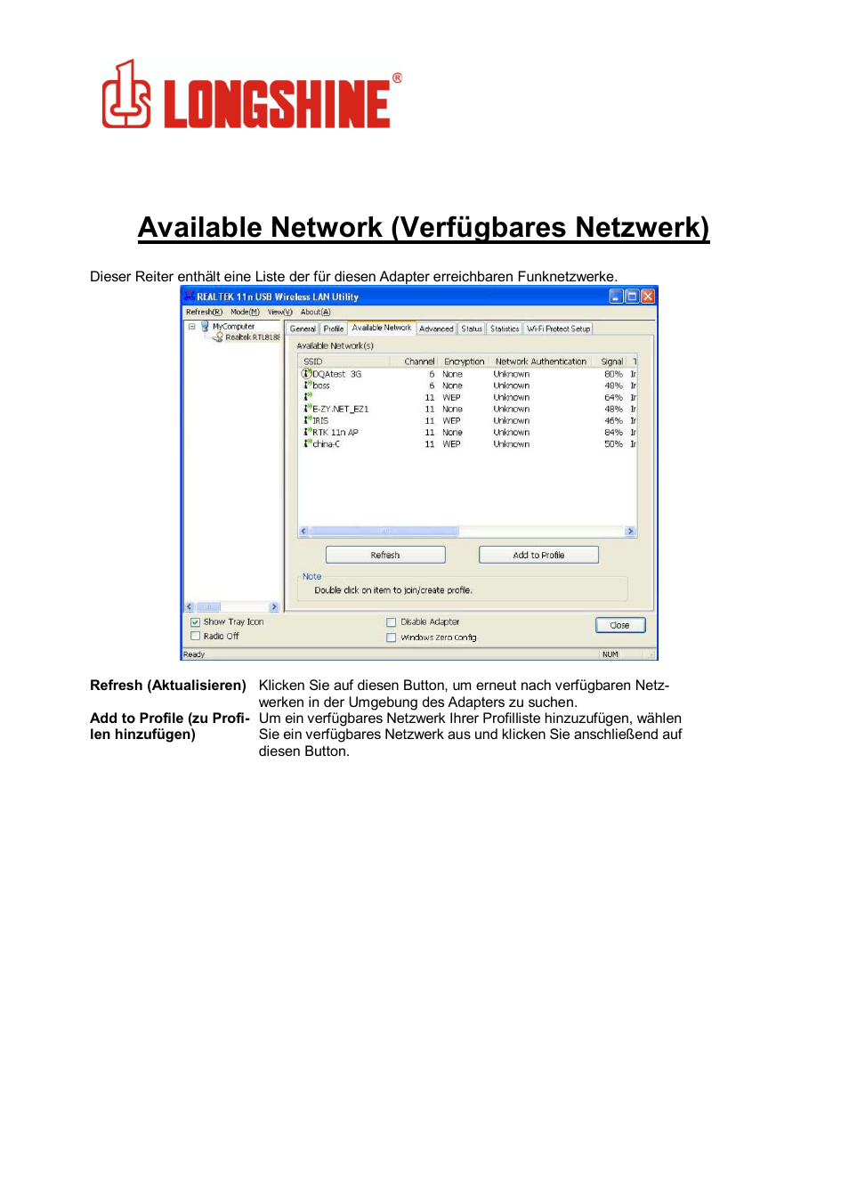 Available network (verfügbares netzwerk), Wlan general | Longshine LCS-8131N3 User Manual | Page 55 / 347