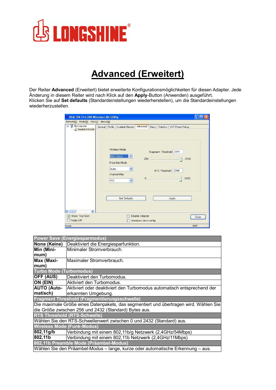 Advanced (erweitert), Wlan general | Longshine LCS-8131N3 User Manual | Page 56 / 347