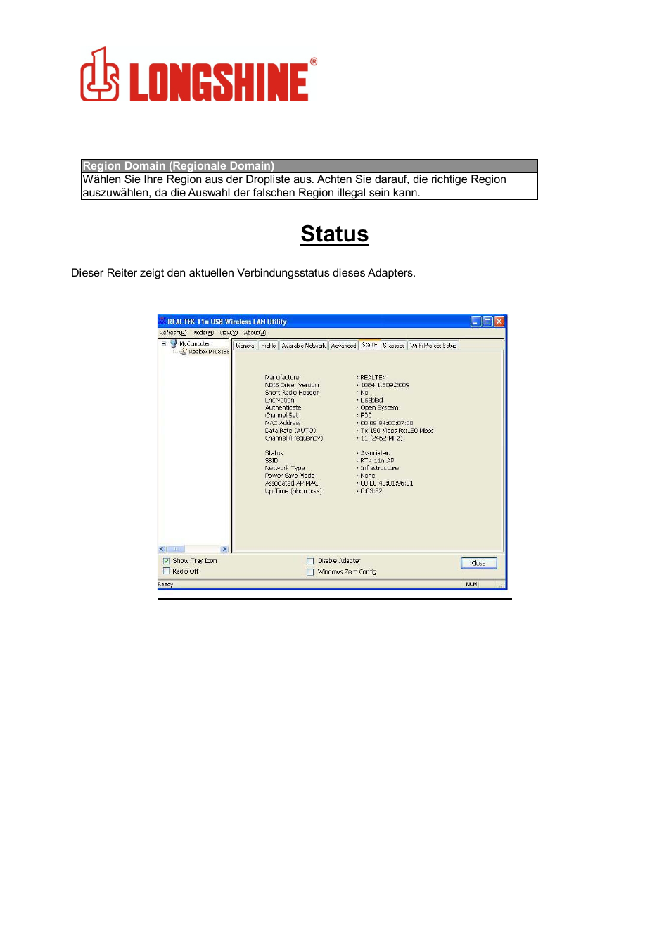 Status, Wlan general | Longshine LCS-8131N3 User Manual | Page 57 / 347