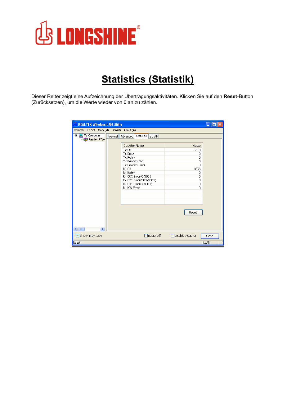 Statistics (statistik), Wlan general | Longshine LCS-8131N3 User Manual | Page 68 / 347