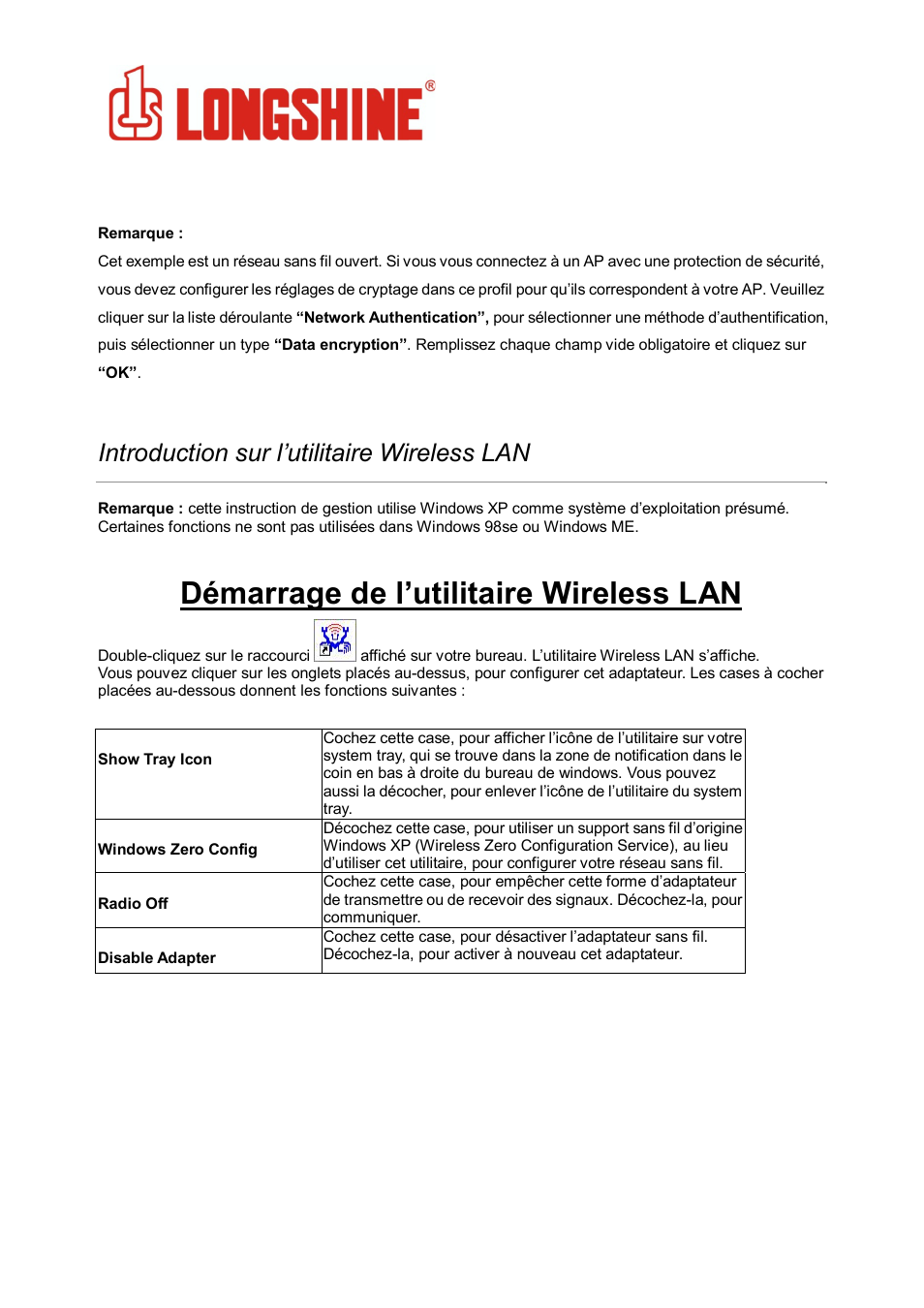 Démarrage de l’utilitaire wireless lan, Wlan general, Introduction sur l’utilitaire wireless lan | Longshine LCS-8131N3 User Manual | Page 86 / 347