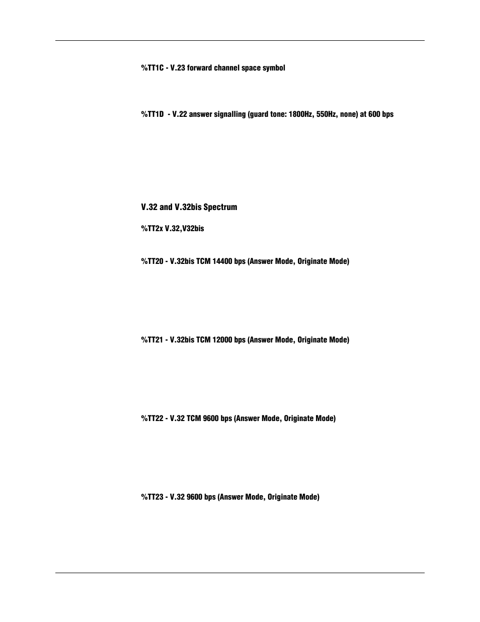 Tt1c - v.23 forward channel space symbol, V.32 and v.32bis spectrum, Tt2x v.32,v32bis | Tt23 - v.32 9600 bps (answer mode, originate mode) | Longshine LCS-8156C1 User Manual | Page 104 / 194