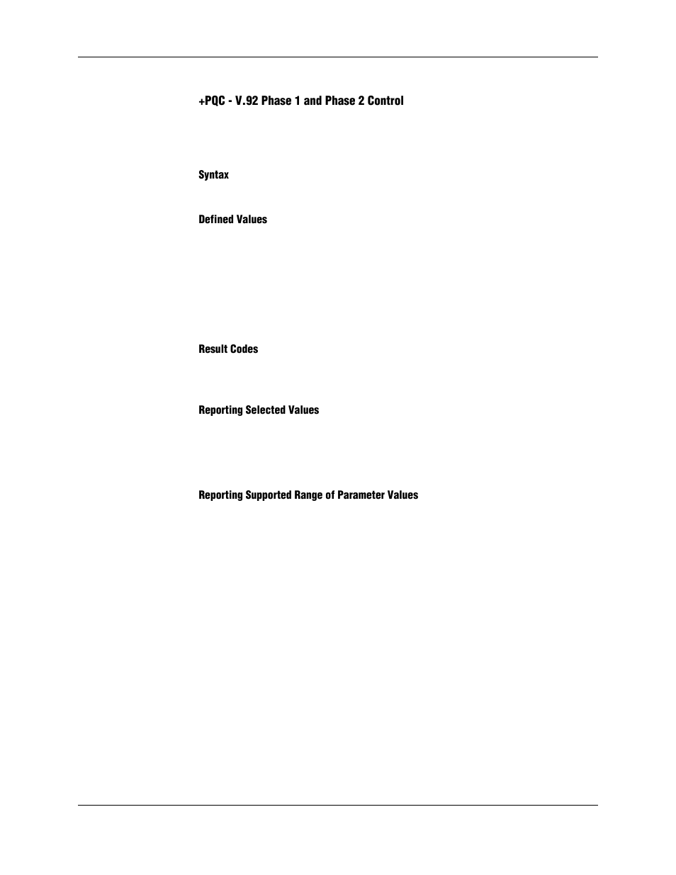 Pqc - v.92 phase 1 and phase 2 control, Syntax, Defined values | Result codes, Reporting selected values, Reporting supported range of parameter values | Longshine LCS-8156C1 User Manual | Page 115 / 194