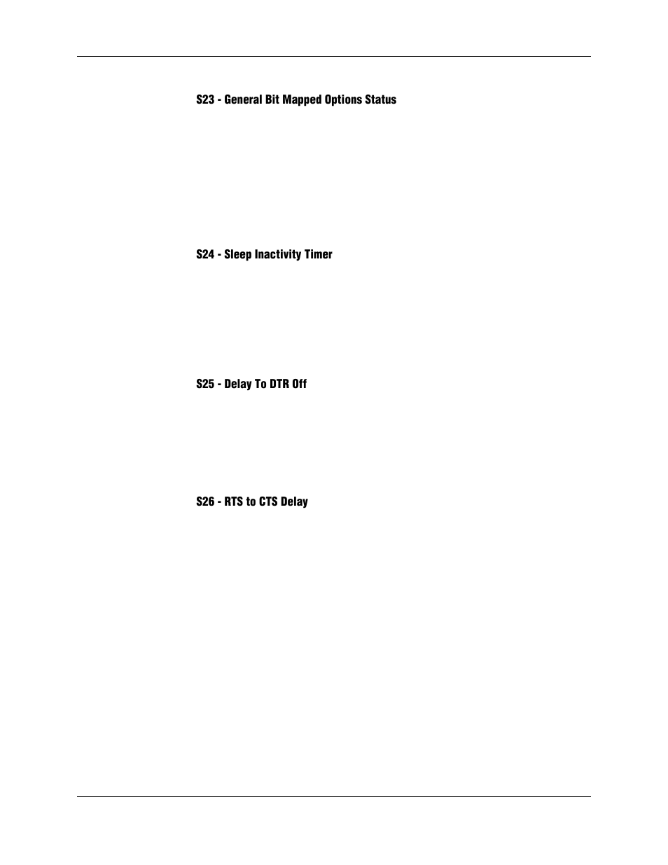 S23 - general bit mapped options status, S24 - sleep inactivity timer, S25 - delay to dtr off | S26 - rts to cts delay | Longshine LCS-8156C1 User Manual | Page 128 / 194