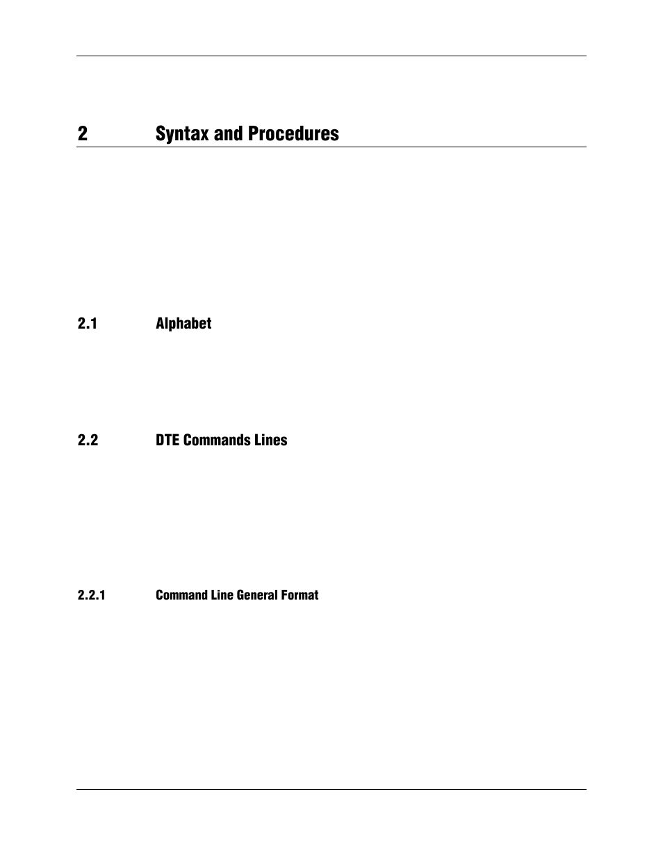 2 syntax and procedures, 1 alphabet, 2 dte commands lines | 1 command line general format, 2syntax and procedures | Longshine LCS-8156C1 User Manual | Page 13 / 194