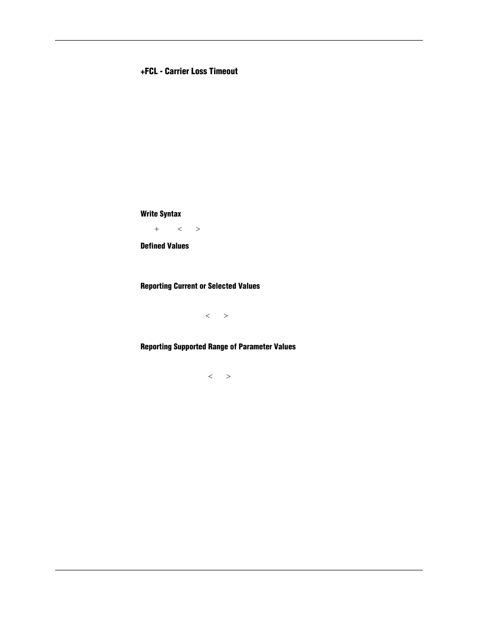 Fcl - carrier loss timeout, Write syntax, Defined values | Reporting current or selected values, Reporting supported range of parameter values | Longshine LCS-8156C1 User Manual | Page 156 / 194