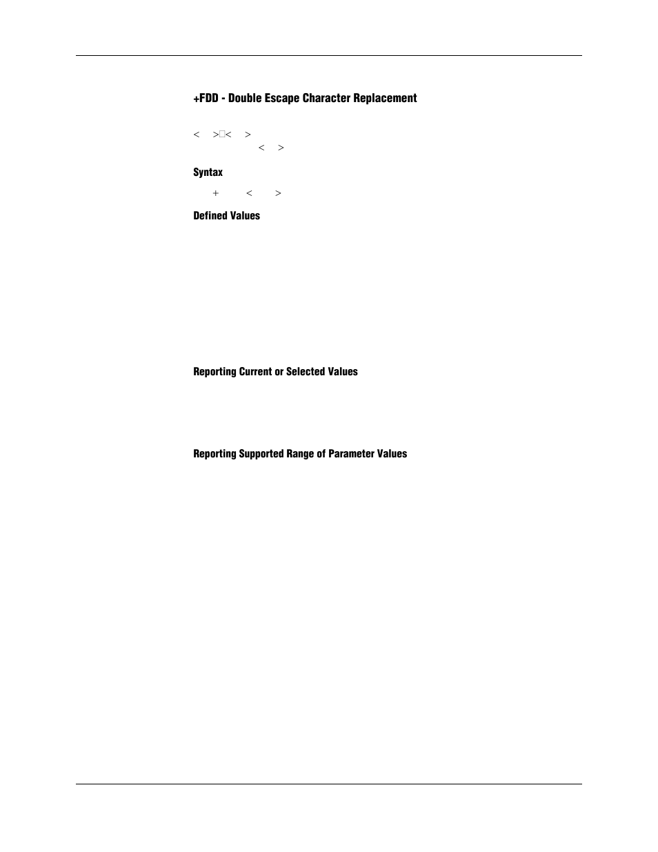 Fdd - double escape character replacement, Syntax, Defined values | Reporting current or selected values, Reporting supported range of parameter values | Longshine LCS-8156C1 User Manual | Page 157 / 194