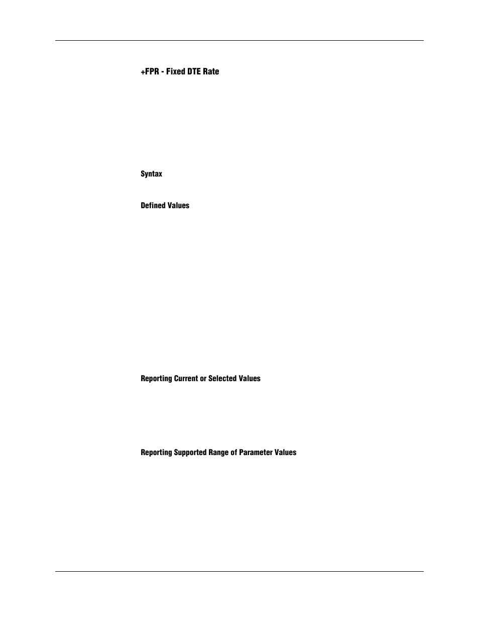 Fpr - fixed dte rate, Syntax, Defined values | Reporting current or selected values, Reporting supported range of parameter values | Longshine LCS-8156C1 User Manual | Page 159 / 194