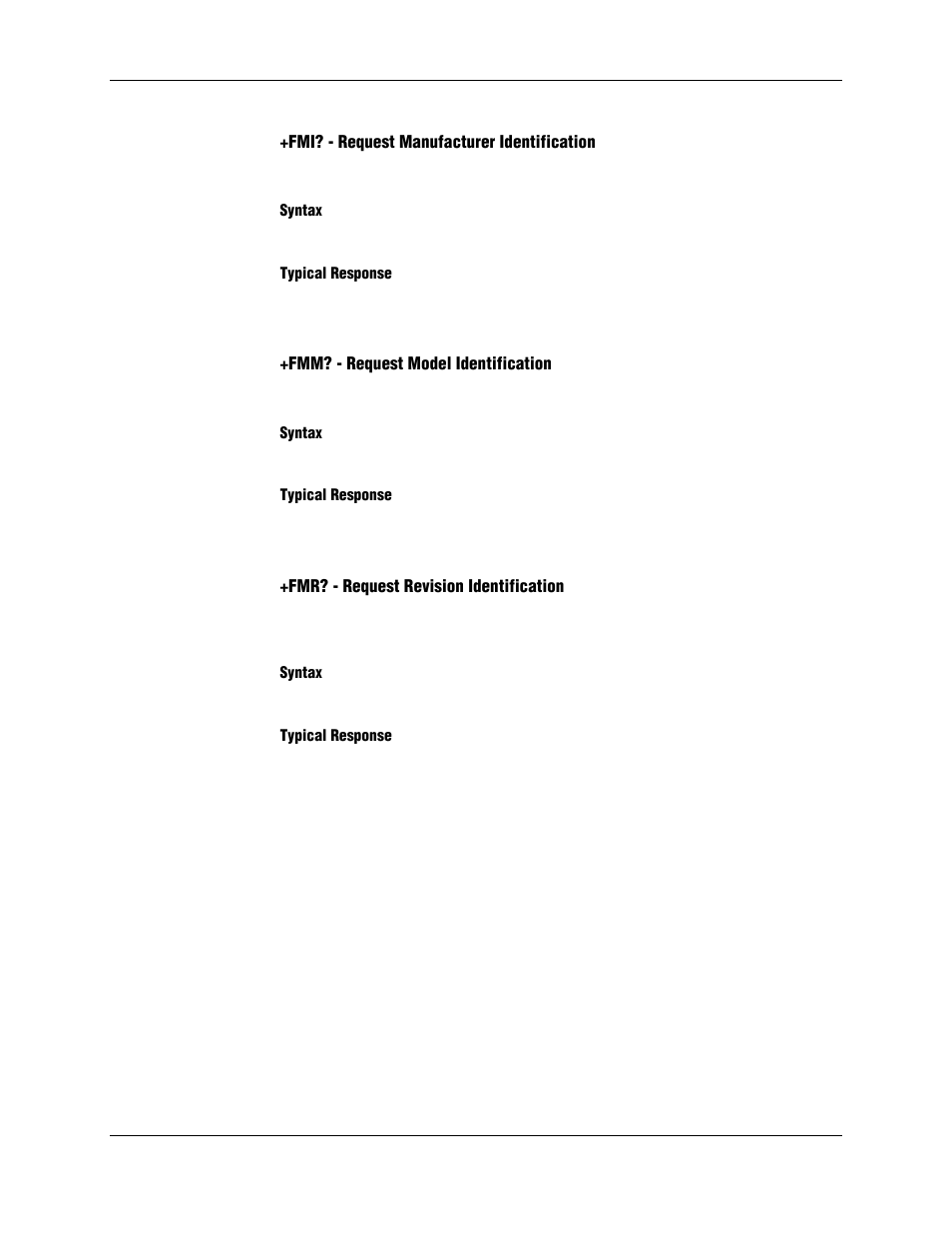 Fmi? - request manufacturer identification, Syntax, Typical response | Fmm? - request model identification, Fmr? - request revision identification | Longshine LCS-8156C1 User Manual | Page 160 / 194