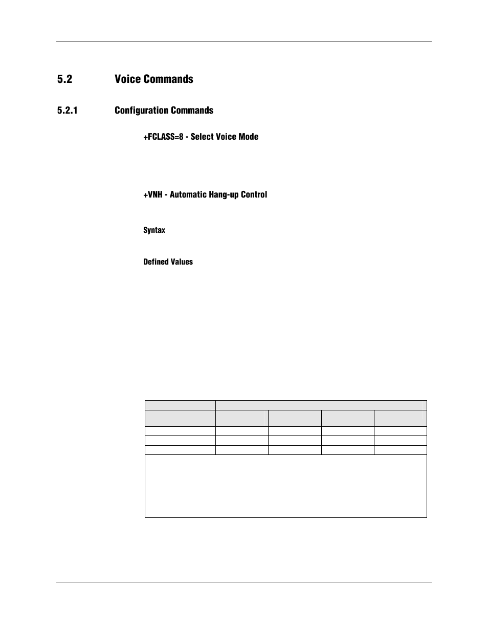 2 voice commands, 1 configuration commands, Fclass=8 - select voice mode | Vnh - automatic hang-up control, Syntax, Defined values | Longshine LCS-8156C1 User Manual | Page 168 / 194