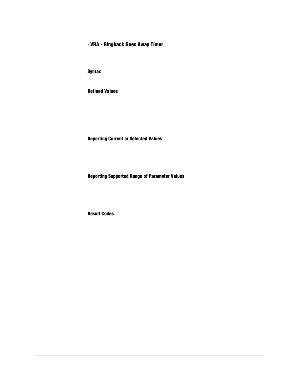 Vra - ringback goes away timer, Syntax, Defined values | Reporting current or selected values, Reporting supported range of parameter values, Result codes | Longshine LCS-8156C1 User Manual | Page 179 / 194