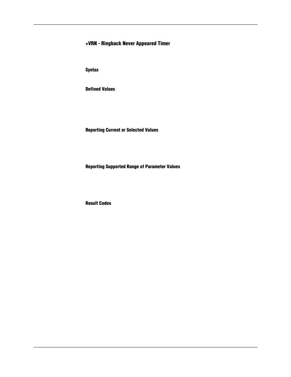 Vrn - ringback never appeared timer, Syntax, Defined values | Reporting current or selected values, Reporting supported range of parameter values, Result codes | Longshine LCS-8156C1 User Manual | Page 180 / 194