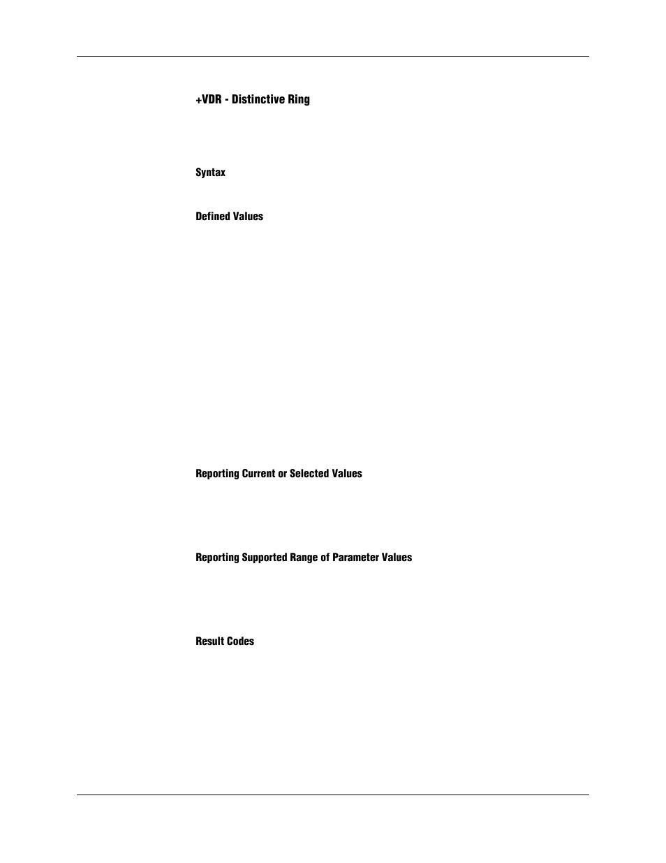 Vdr - distinctive ring, Syntax, Defined values | Reporting current or selected values, Reporting supported range of parameter values, Result codes | Longshine LCS-8156C1 User Manual | Page 184 / 194