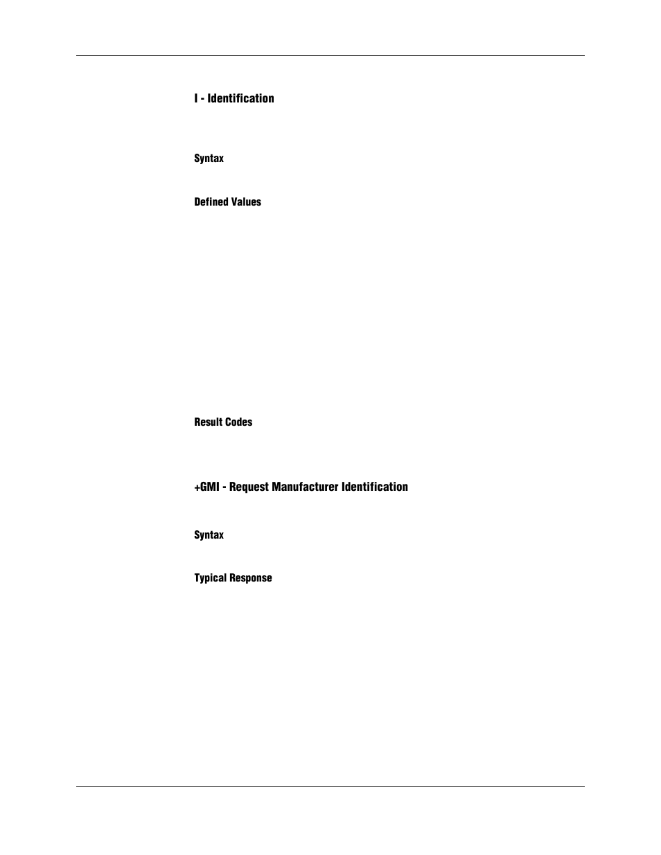 I - identification, Syntax, Defined values | Result codes, Gmi - request manufacturer identification, Typical response | Longshine LCS-8156C1 User Manual | Page 31 / 194