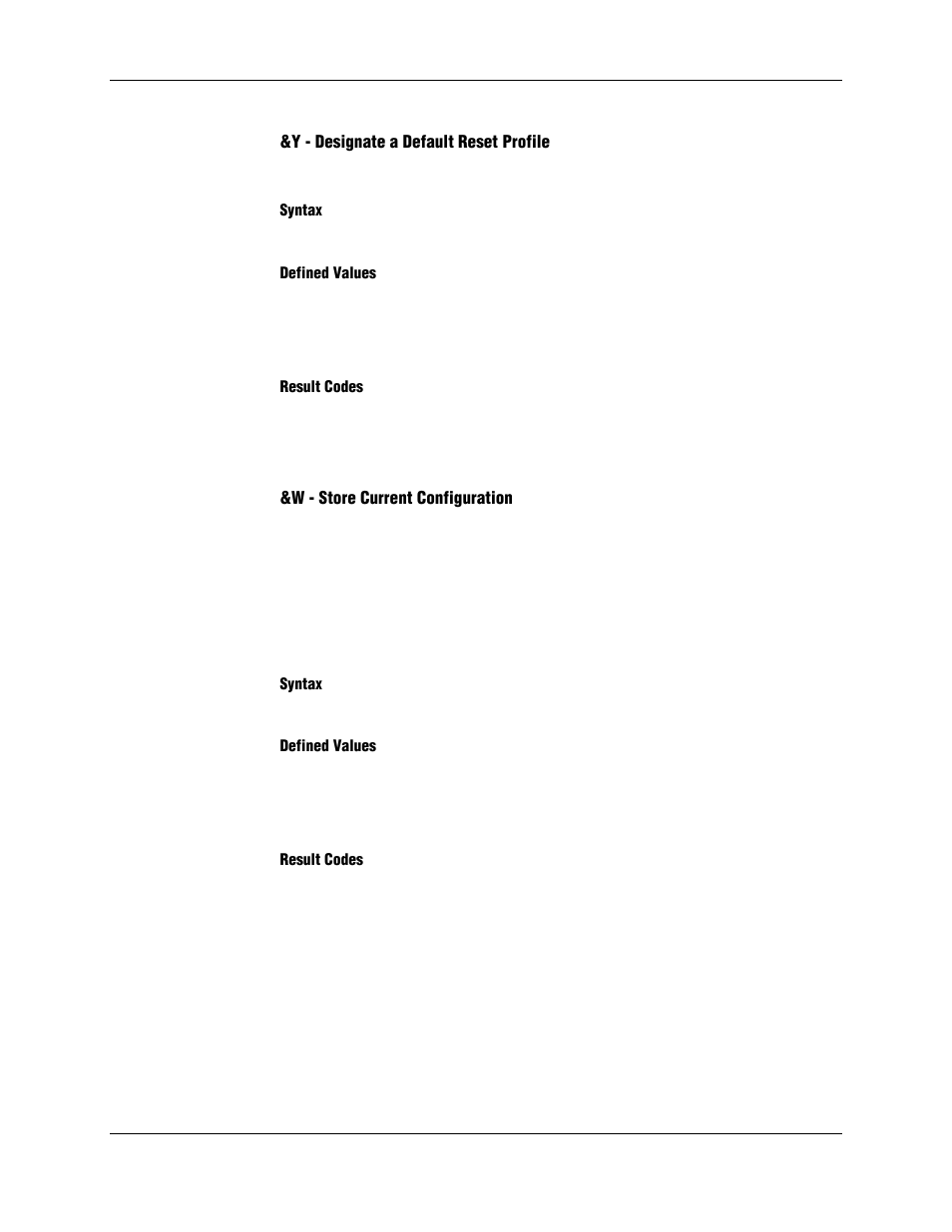 Y - designate a default reset profile, Syntax, Defined values | Result codes, W - store current configuration | Longshine LCS-8156C1 User Manual | Page 35 / 194