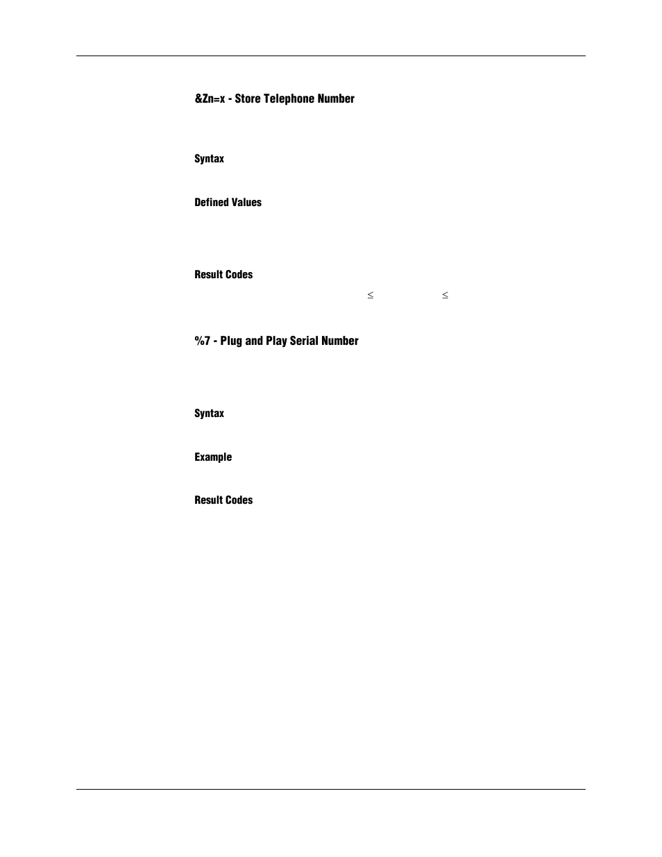 Zn=x - store telephone number, Syntax, Defined values | Result codes, 7 - plug and play serial number, Example | Longshine LCS-8156C1 User Manual | Page 36 / 194