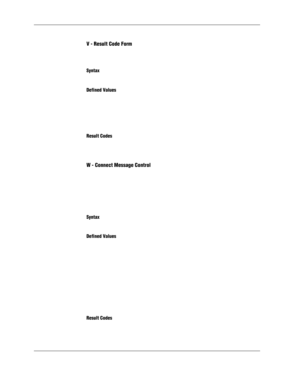 V - result code form, Syntax, Defined values | Result codes, W - connect message control | Longshine LCS-8156C1 User Manual | Page 40 / 194