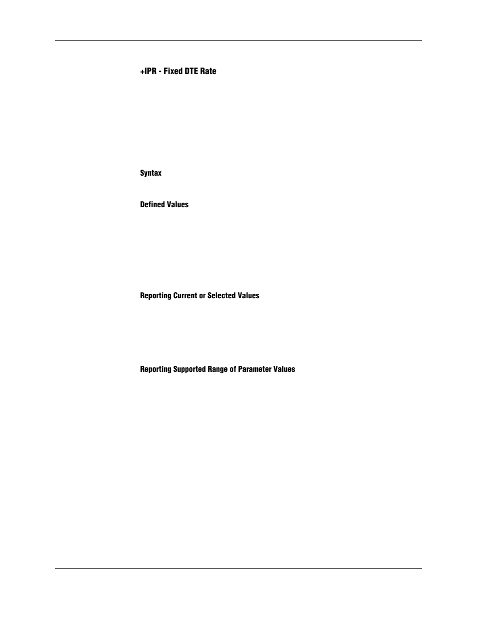 Ipr - fixed dte rate, Syntax, Defined values | Reporting current or selected values, Reporting supported range of parameter values | Longshine LCS-8156C1 User Manual | Page 51 / 194