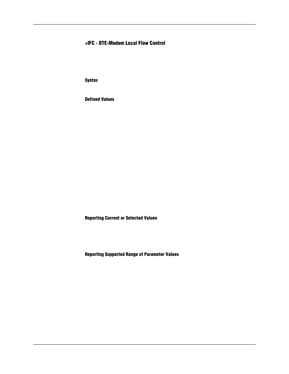 Ifc - dte-modem local flow control, Syntax, Defined values | Reporting current or selected values, Reporting supported range of parameter values | Longshine LCS-8156C1 User Manual | Page 52 / 194