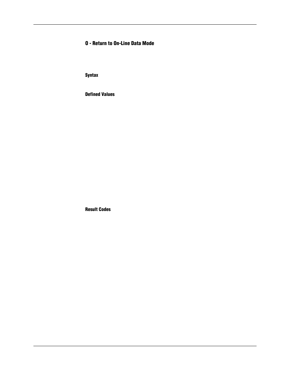 O - return to on-line data mode, Syntax, Defined values | Result codes | Longshine LCS-8156C1 User Manual | Page 61 / 194