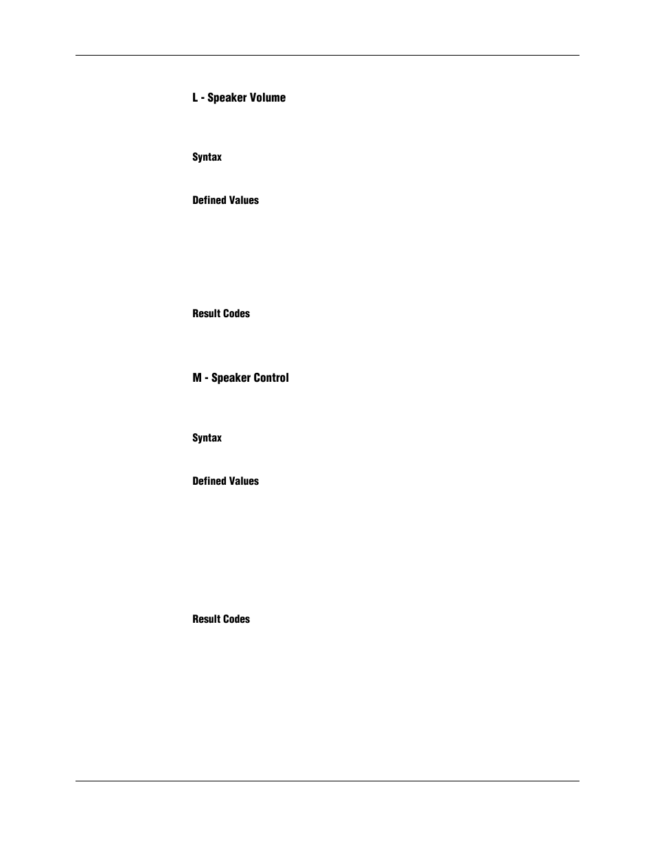 L - speaker volume, Syntax, Defined values | Result codes, M - speaker control | Longshine LCS-8156C1 User Manual | Page 62 / 194