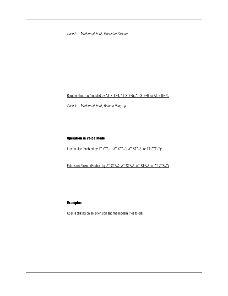 Case 2: modem off-hook, extension pick-up, Case 1: modem off-hook, remote hang-up, Operation in voice mode | Examples | Longshine LCS-8156C1 User Manual | Page 72 / 194