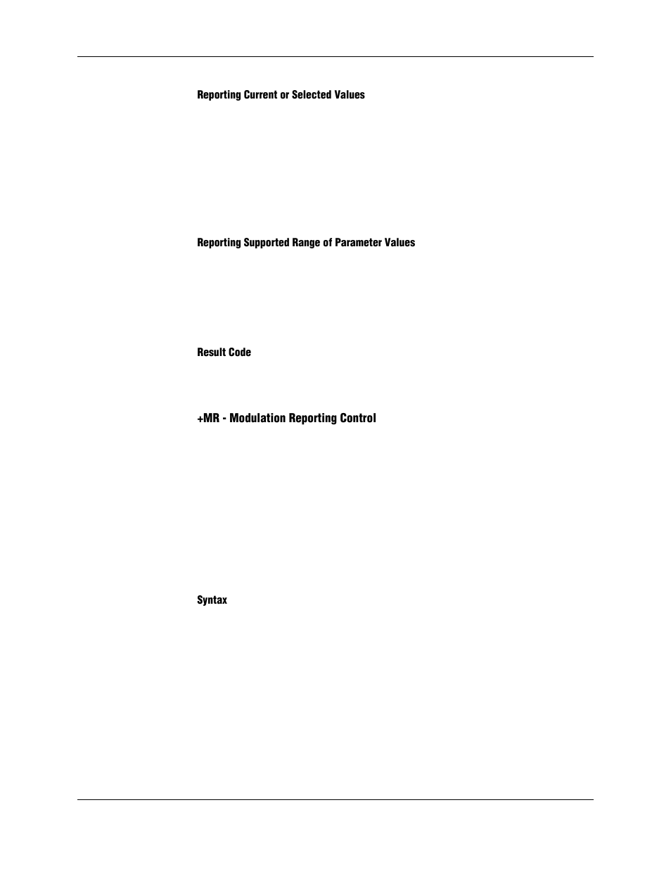 Reporting current or selected values, Reporting supported range of parameter values, Result code | Mr - modulation reporting control, Syntax | Longshine LCS-8156C1 User Manual | Page 79 / 194