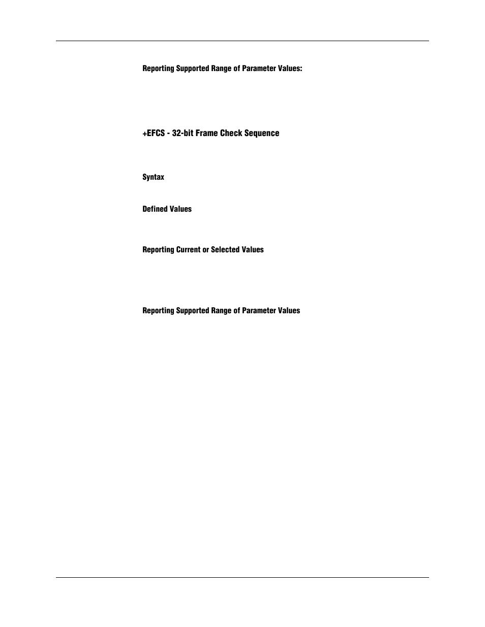 Reporting supported range of parameter values, Efcs - 32-bit frame check sequence, Syntax | Defined values, Reporting current or selected values | Longshine LCS-8156C1 User Manual | Page 86 / 194