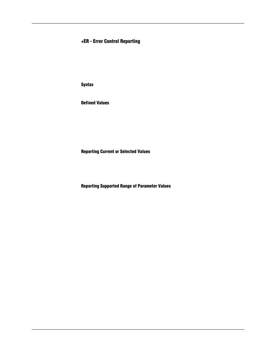 Er - error control reporting, Syntax, Defined values | Reporting current or selected values, Reporting supported range of parameter values | Longshine LCS-8156C1 User Manual | Page 87 / 194