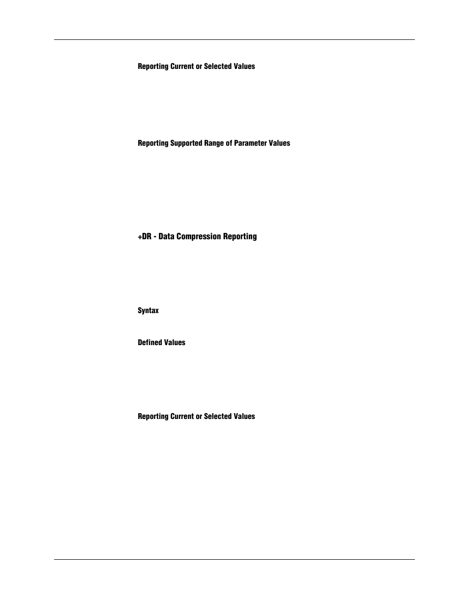 Reporting current or selected values, Reporting supported range of parameter values, Dr - data compression reporting | Syntax, Defined values | Longshine LCS-8156C1 User Manual | Page 95 / 194