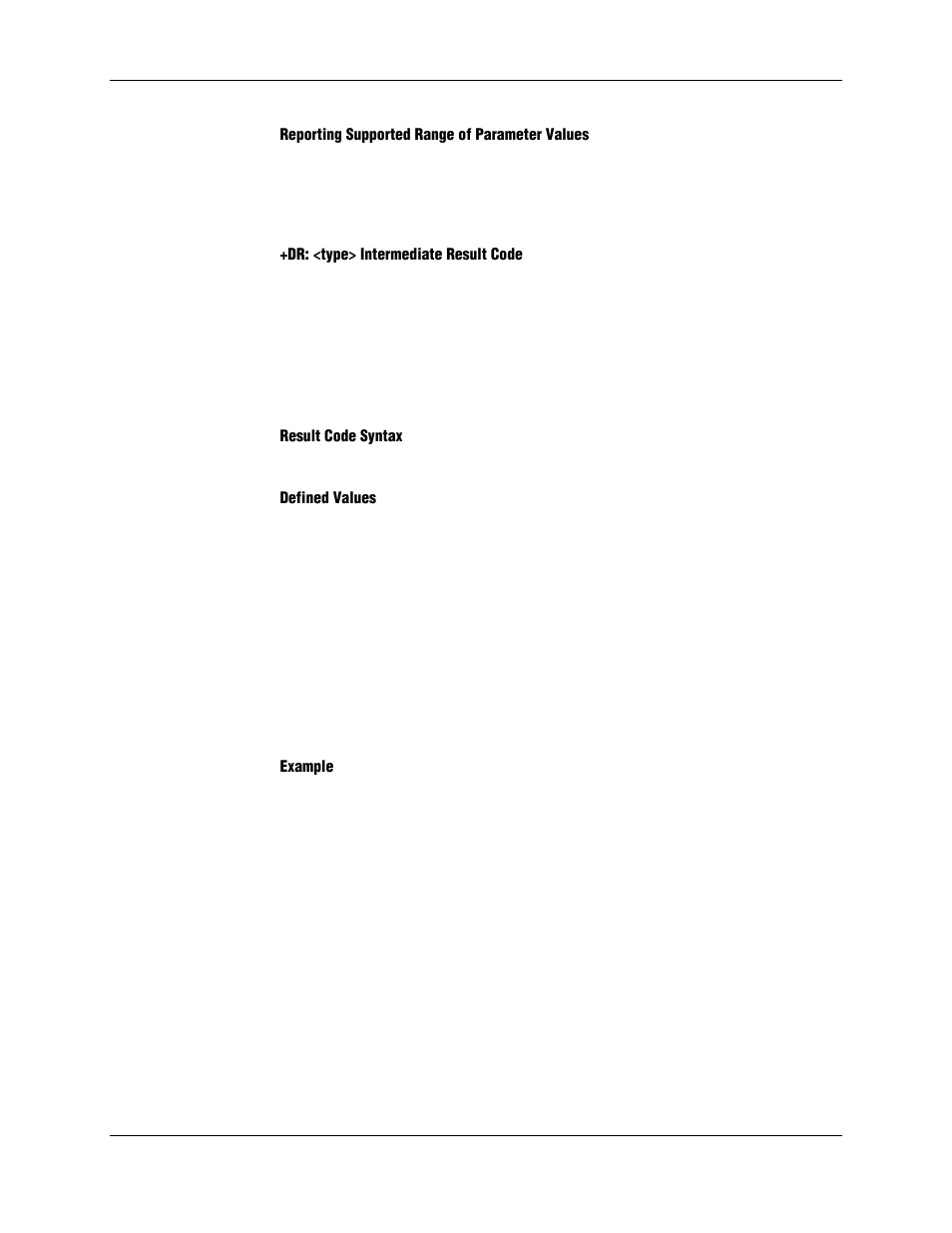 Reporting supported range of parameter values, Dr: <type> intermediate result code, Result code syntax | Defined values, Example | Longshine LCS-8156C1 User Manual | Page 96 / 194
