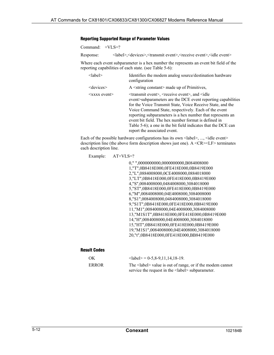 Vgt - voice gain transmit (playback volume), Syntax, Defined values | Reporting current or selected values, Reporting supported range of parameter values, Result codes | Longshine LCS-8560C1 User Manual | Page 202 / 220