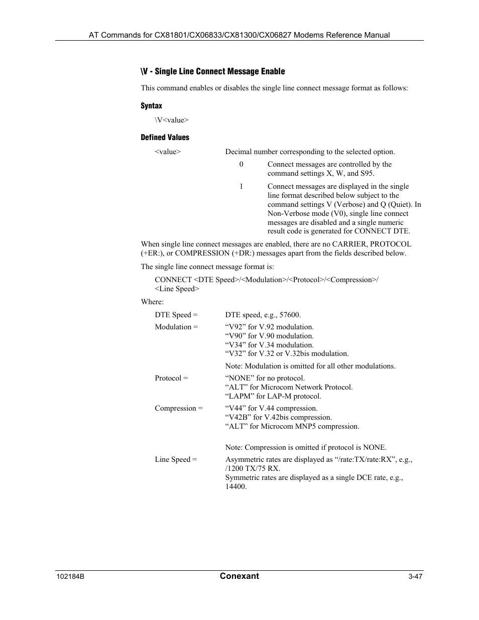 V - single line connect message enable, Syntax, Defined values | Longshine LCS-8560C1 User Manual | Page 87 / 220